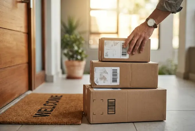 El courier entrega el paquete en la puerta de tu casa