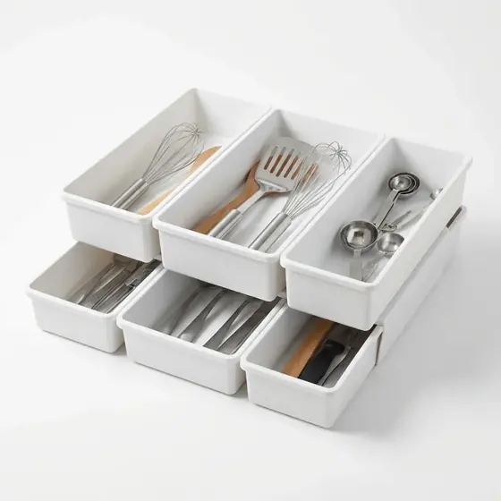 Organizador de cajones de cocina para cubiertos y utensilios